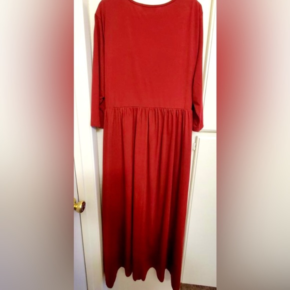 Deep Red Faux Wrap Maxi Dress- Perfect for Holidays! - Picture 2 of 4